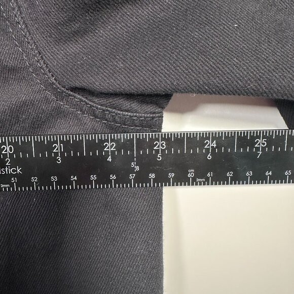 Fashion Nova VANCE Men Black Denim Jacket Red Striped Sleeves Splatter Large NWT - Picture 6 of 7